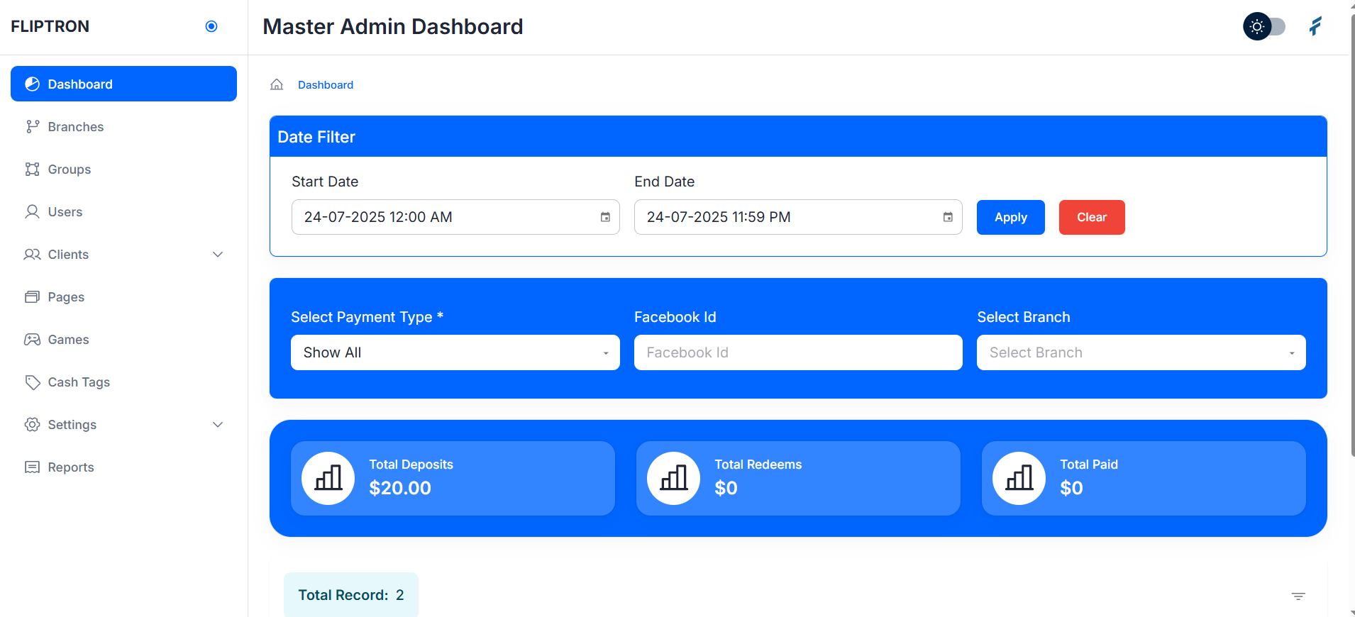 FLIPTRON Dashboard